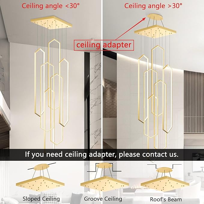 6-Rings Chandelier Modern, Dimmable Flush Mount High Ceiling Chandeliers - Image 4