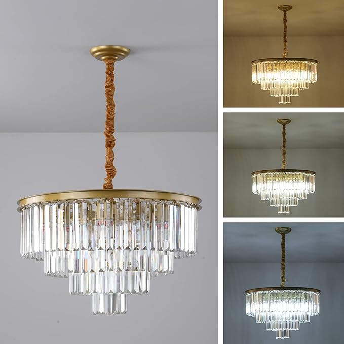Gold Modern Crystal Chandelier, 4-Tier Round Flush Mount Ceiling Light Fixtures - Image 3