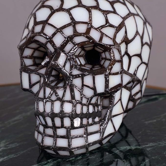 Bieye L10649 Skull Tiffany Style Stained Glass Accent Table Lamp Night Light - Image 2