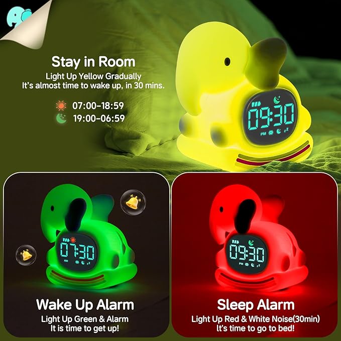 Alarm Clock for Kids with Night Light, Sleep Training Clock Time to Wake Clock - Image 3