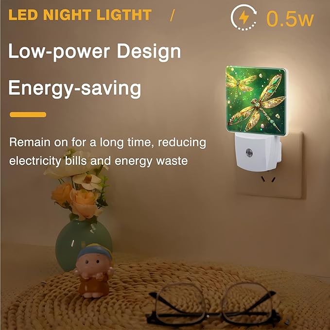 Night Light Fantasy Green Dragonfly Night Lights Plug into Wall Smart Dusk to - Image 5