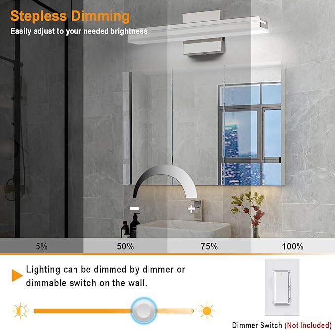 SineRise LED Modern Bathroom Vanity Light Fixtures, Chrome Modern Acrylic - Image 3