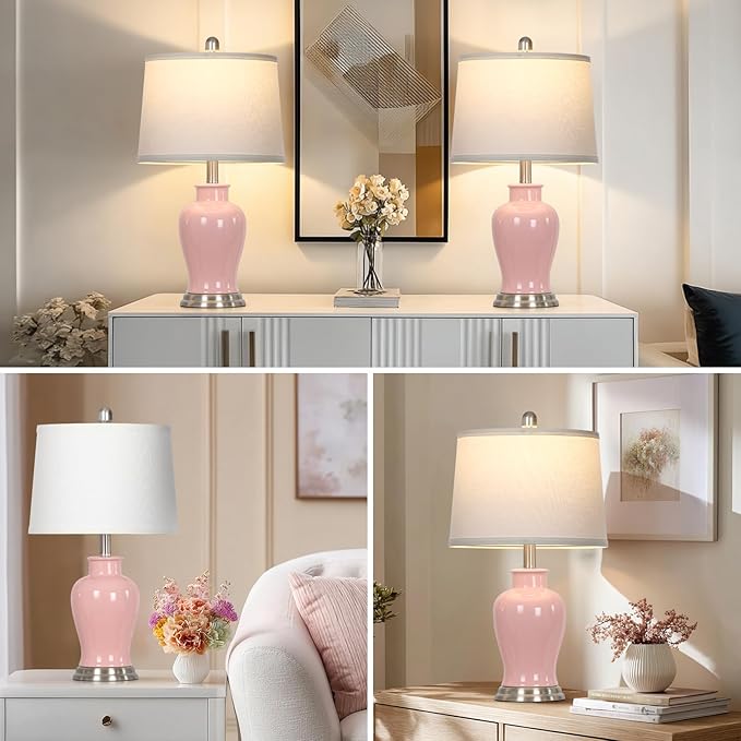 23" Pink Ceramic Table Lamps for Living Room, Modern Ceramic Lamps - Image 6