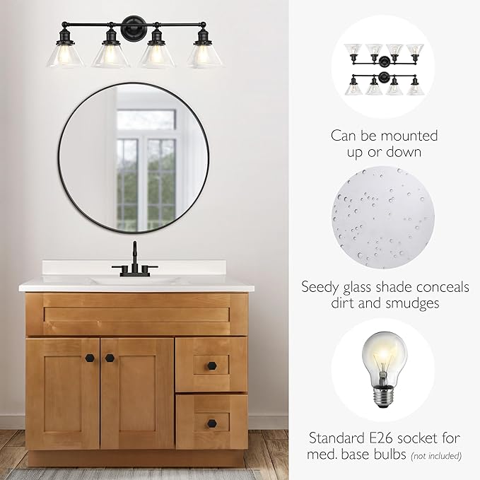 Design House Augustin Vanity Light, Seeded Glass Warm Glow, Up/Down Glow - Image 3