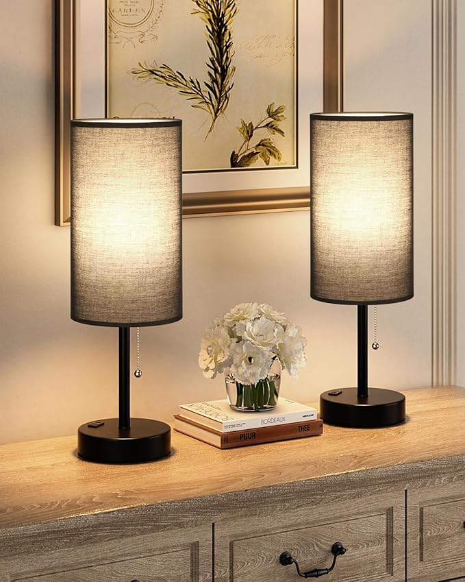 Fenmzee Large Black Bedside Lamps Set of 2-3 Color Temperatures Pull Chain Lamp - Image 4