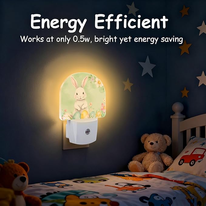 Easter Bunny Floral Eggs Night Light, Dusk-to-Dawn Auto Sensor Easter Rabbit - Image 5