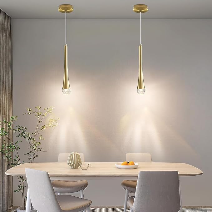 2 Pack Modern Gold LED Pendant Light, Kitchen Island Ceiling Hanging Lights - Image 2