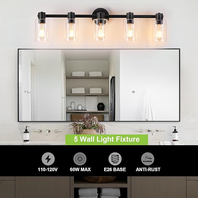 5 Light Bathroom Wall Light Fixtures Black Bathroom Wall Sconce - Image 6