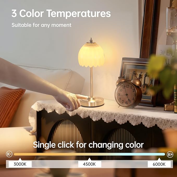 Tulip Table Lamp with 5200mAh Battery & Touch Control, Cordless Small Table - Image 4