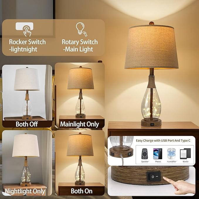 OYEARS Bedside Table Lamps Set of 2 - Image 2