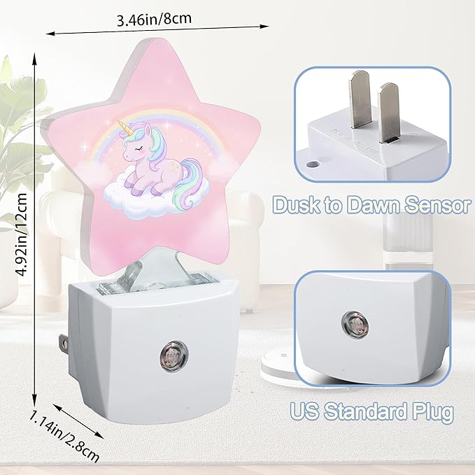Rainbow Unicorn Dusk to Dawn Star Night Light, Cute Pink Sky Smart Sensor - Image 2