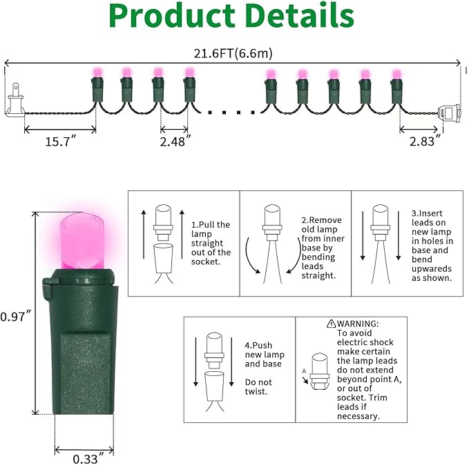 LAMPHOME 100 Count Pink Valentine Light String - Image 6
