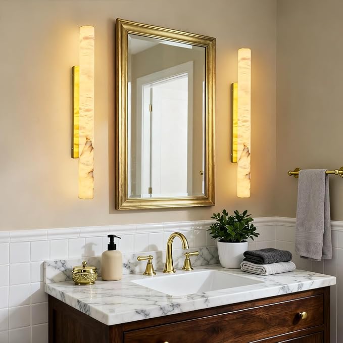 LMQNINE Natural Alabaster Wall Sconces Spanish Marble Wall Light Cylinder - Image 6