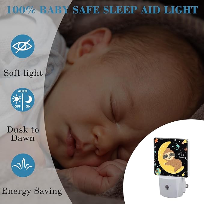 Night Light for Kids Girls Boys, Cute Baby Sloth Sleeping on Moon LED Night - Image 4
