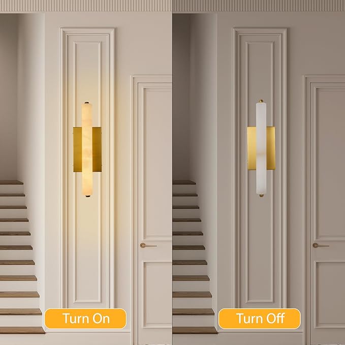 Alabaster Wall Sconces, 15in Brass Alabaster Sconce, Modern Spanish Natural - Image 8