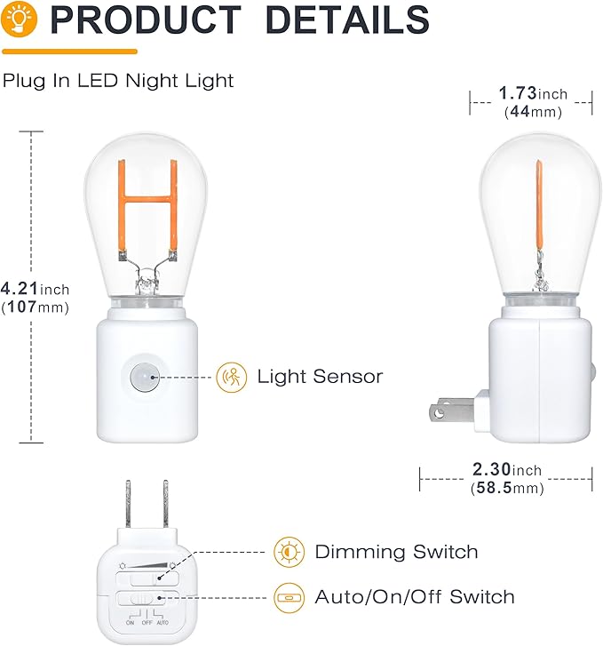 Motion Sensor Night Light, Night Lights Plug into Wall, H-Type 2200K Amber - Image 8