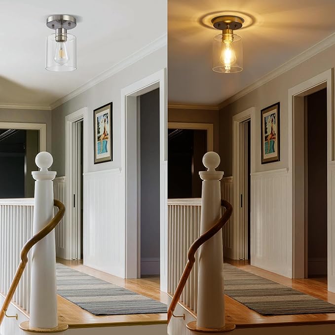 1-Light Semi Flush Mount Ceiling Lights, Brushed Nickel Kitchen Lighting - Image 7