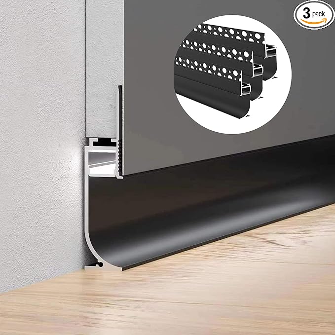 Besseto Black Baseboard LED Aluminum Channel, 3 x 2m Toe Kick LED Strip Light by Besseto