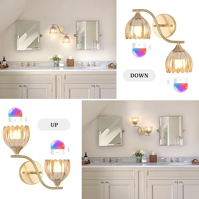 Battery Operated Wall Sconce, 2-Lights Vinatge Brass Wall Lighting - Image 9
