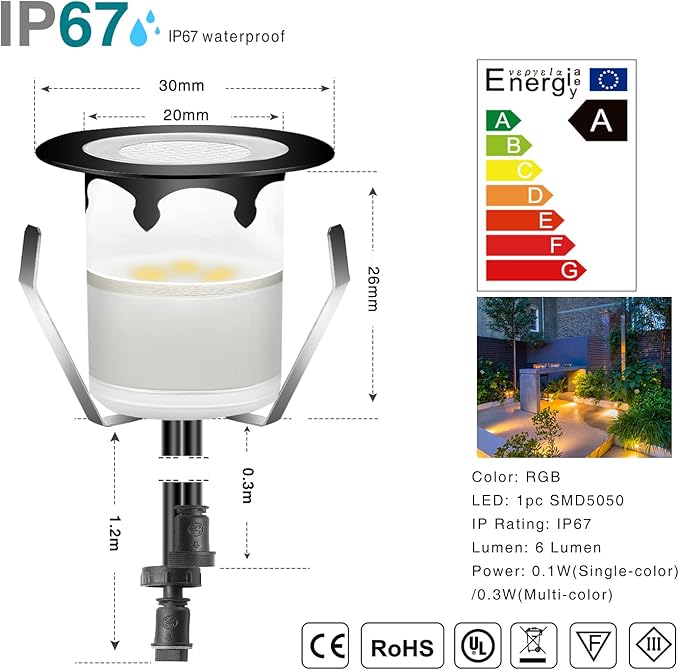 WiFi Controlled LED Deck Lights Multi Color RGB Outdoor IP67 Waterproof Φ1.18 - Image 2