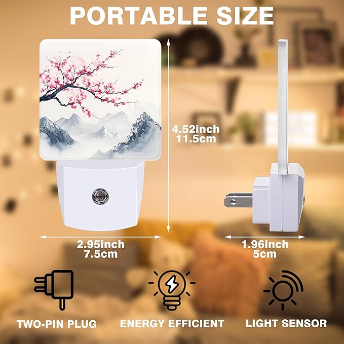 Cherry Blossom Tree Night Light, Japanese Mountains Plug-in Nightlight - Image 2
