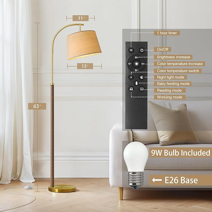 63" Wood Floor Lamp for Living Room Dimmable Standing Lamp - Image 5