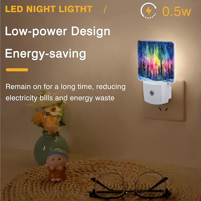 Winter Forest Night Light Northern Lights Night Lights Plug into Wall Smart - Image 5