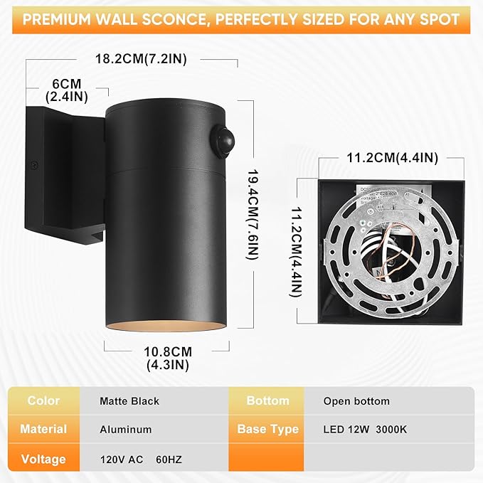 QQCherry LED Modern Outdoor Wall Light, Motion Sensor Outdoor Lights, Aluminum - Image 7