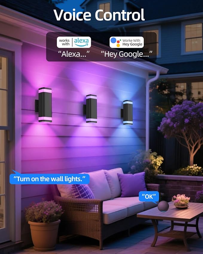 Smart Outdoor RGB Wall Lights 2 Pack, Wi-Fi & App Control Color Changing Up and - Image 3