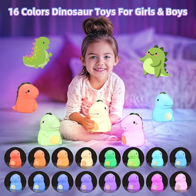 Dinosaur Night Light for Boys, Dino Lamp Silicone Light, 16 Color Nightlight - Image 2