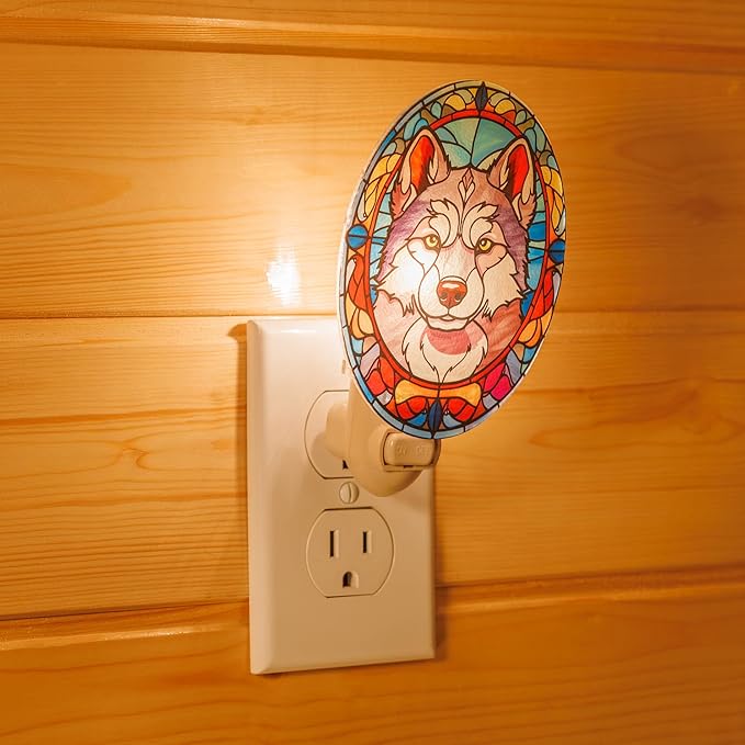 Stained Glass Styled Husky Night Light – Real Glass Plug-in Dog Night Light - Image 3