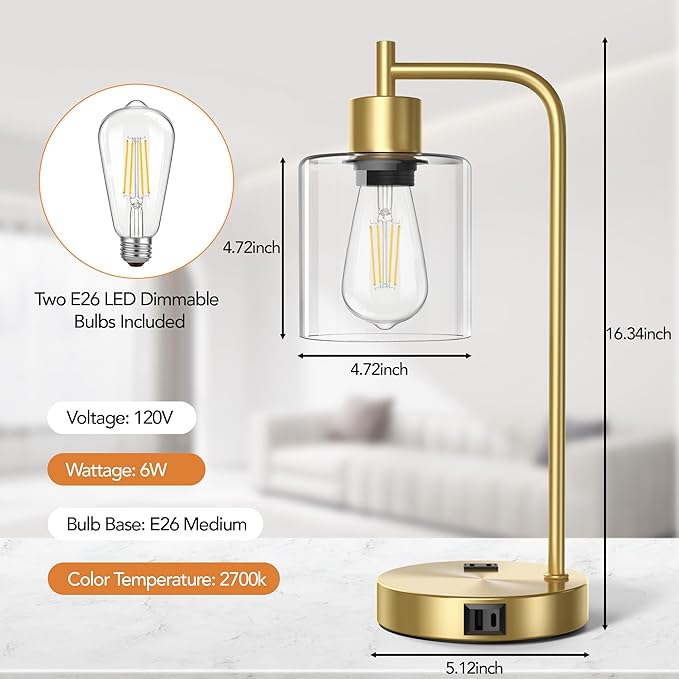 QiMH Set of 2 Industrial Touch Control Table Lamps - Image 3