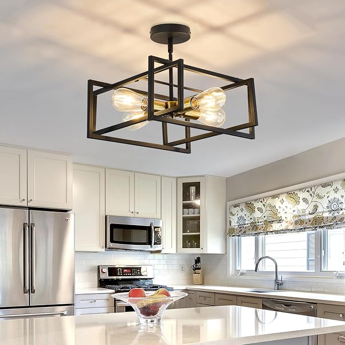 ZGLAOJT 4-Lights Close to Ceiling Light Black and Gold Light Fixture Industrial - Image 6