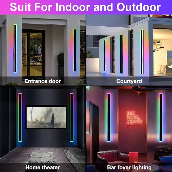 Outdoor LED Wall Lights for House, 2 Pack Long RGB Outdoor Wall Lights - Image 4