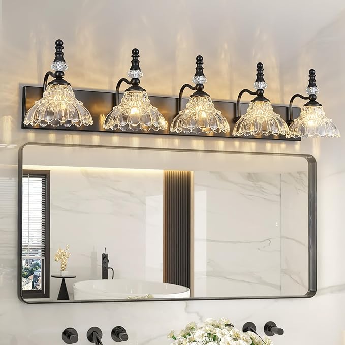 Vintage Bathroom Vanity Light, 5-Light Black Vanity Lighting Fixture by LBSQJ