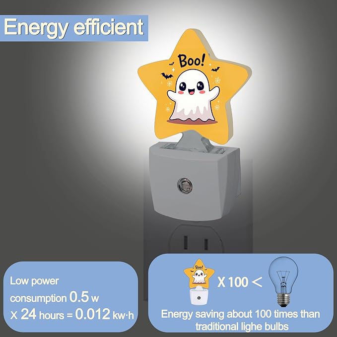 Cute Ghost Nightlight, Halloween Bat Star Night Lights Plug into Wall - Image 3