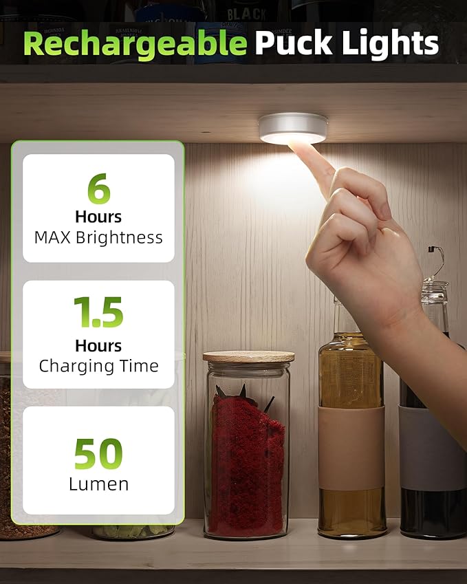 EZVALO LED Puck Lights, Touch Light, 2.5'' Mini Tap Light, Rechargeable Sitck - Image 3