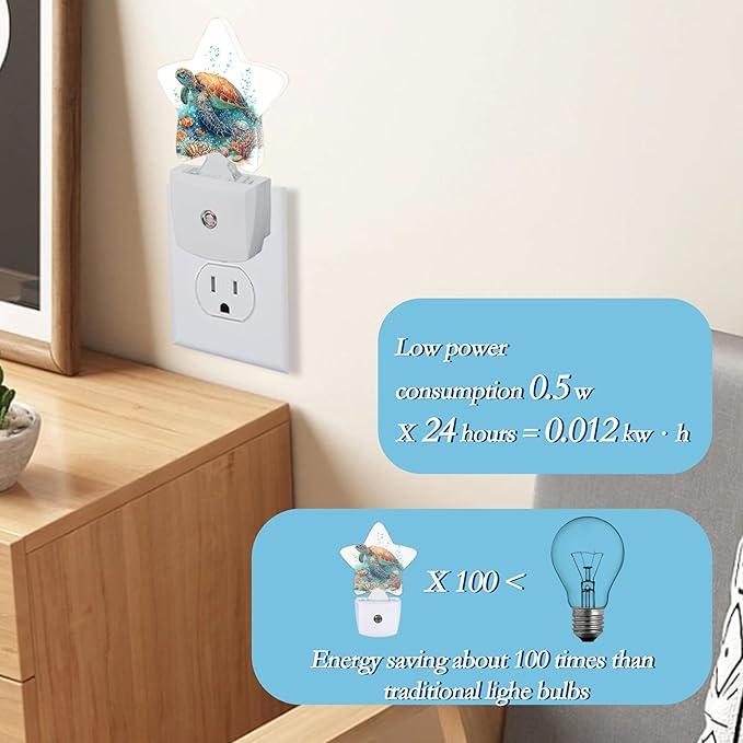 Sea Turtles Night Light, Fish Plug-in Dusk to Dawn Smart Sensor Nightlight - Image 4