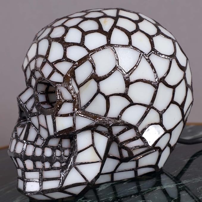 Bieye L10649 Skull Tiffany Style Stained Glass Accent Table Lamp Night Light - Image 3