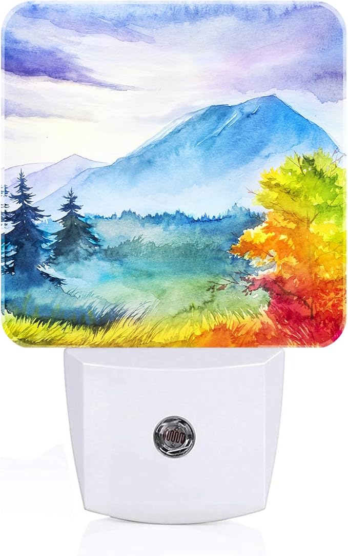 Watercolor Mountains and Forest Night Light, Plug Into Wall by Unknown