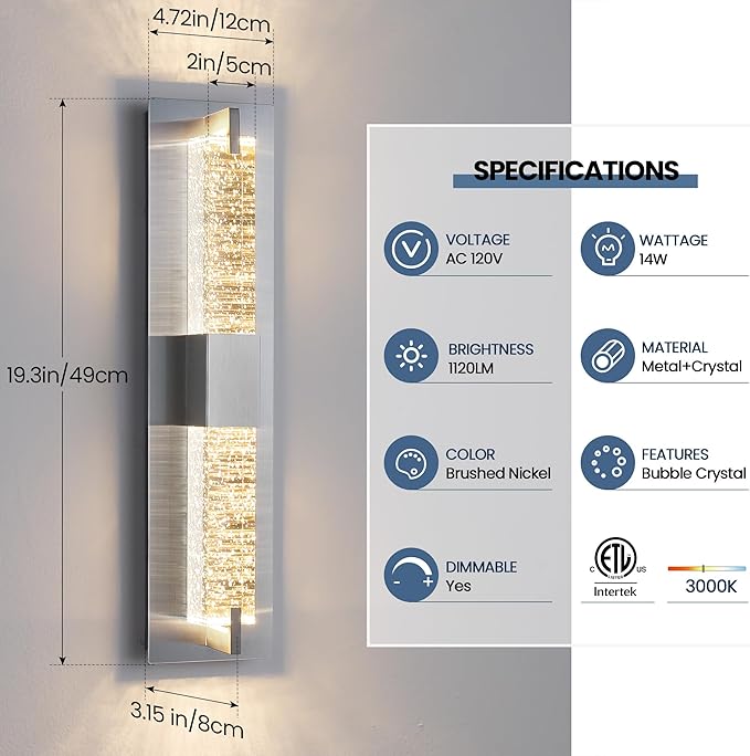WOSHITU LED Wall Sconce Light: 19 Inch Nickel Modern Sconces Wall Lighting - Image 2