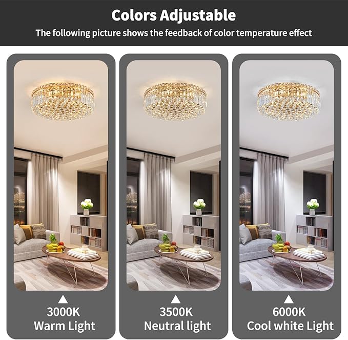 6-Lights Gold Crystal Flush Mount Chandelier Light Fixture K9 Crystals Modern - Image 6