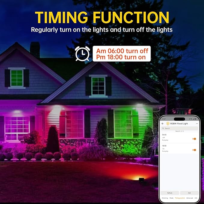 LED Flood Light Outdoor, 50W RGB Color Changing Smart Floodlights 2700K 5000LM - Image 6