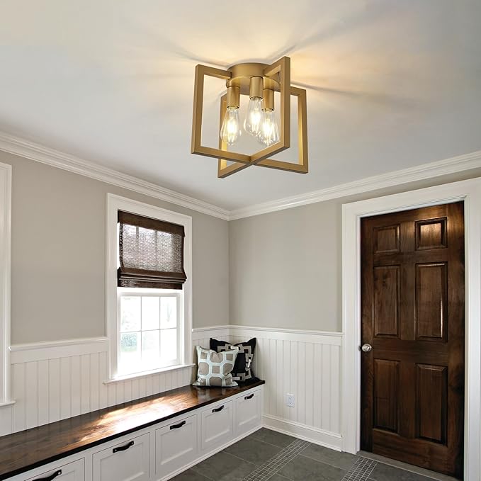 ZGLAOJT 3-Lights Ceiling Light Fixture, Modern Gold Semi Flush Mount Chandelier - Image 5