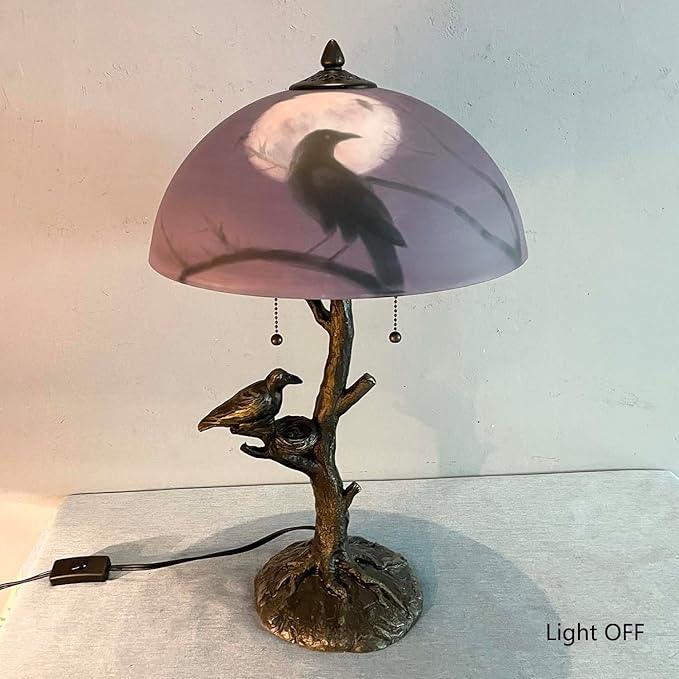 Bieye L13002 Ravens Sitting on Bare Tree Branch Against Full Moon Hand-Painted - Image 3