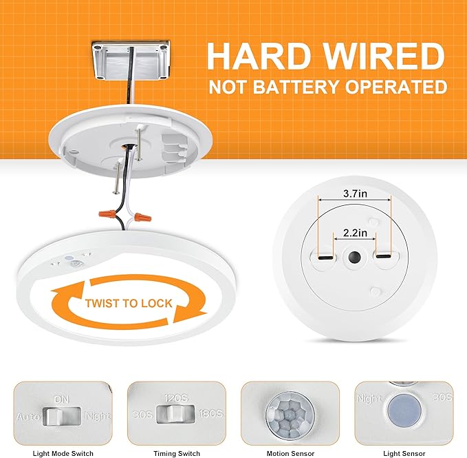 2-Pack Motion Sensor Ceiling Lights Hard-Wired, 9Inch Indoor Motion Activated - Image 5