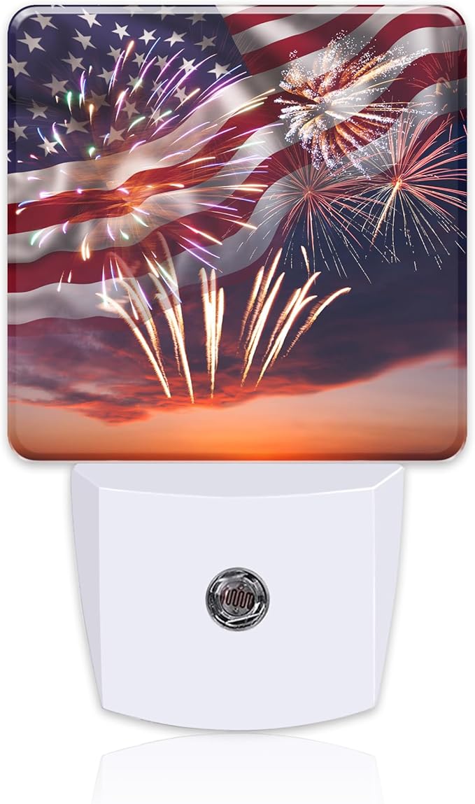 America Flag with Fireworks Night Light Plug into Wall, Retro The USA Flag by sndheke