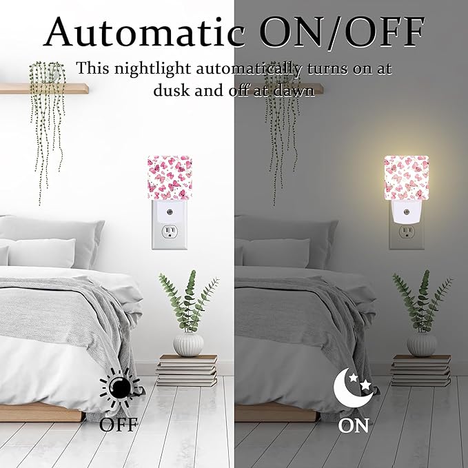 Cute Girl Butterfly Night Light, Watercolor Pink Butterflies Floral Dusk to - Image 6