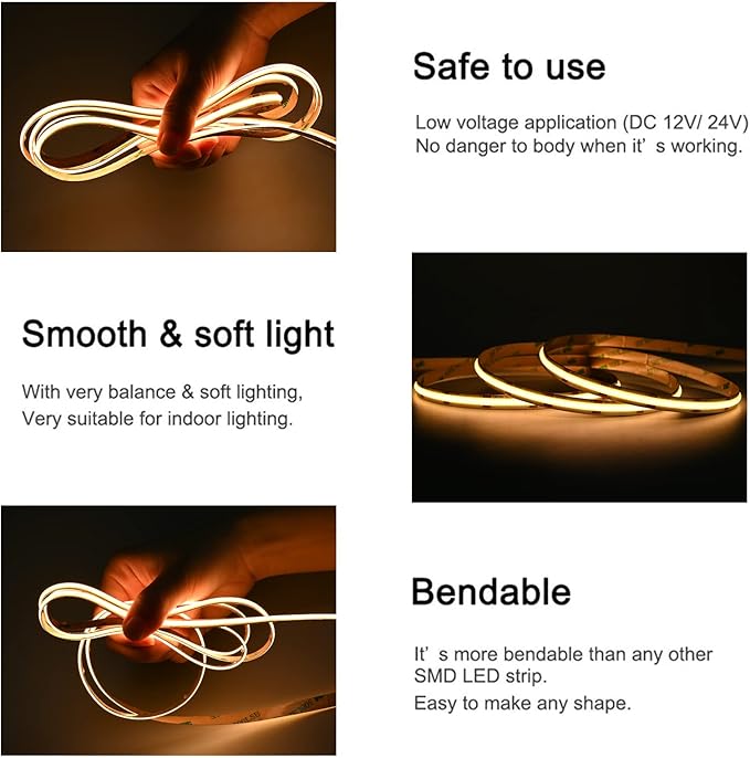 COB LED Strip Lights DC 12V LED Lights Flexible Super Bright LED Strips - Image 2
