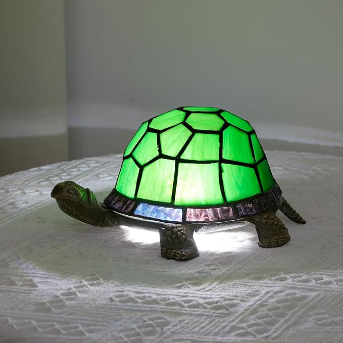 Tiffany Style Turtle Table Lamp Green Stained Glass Lamp Kids Children Animal - Image 2